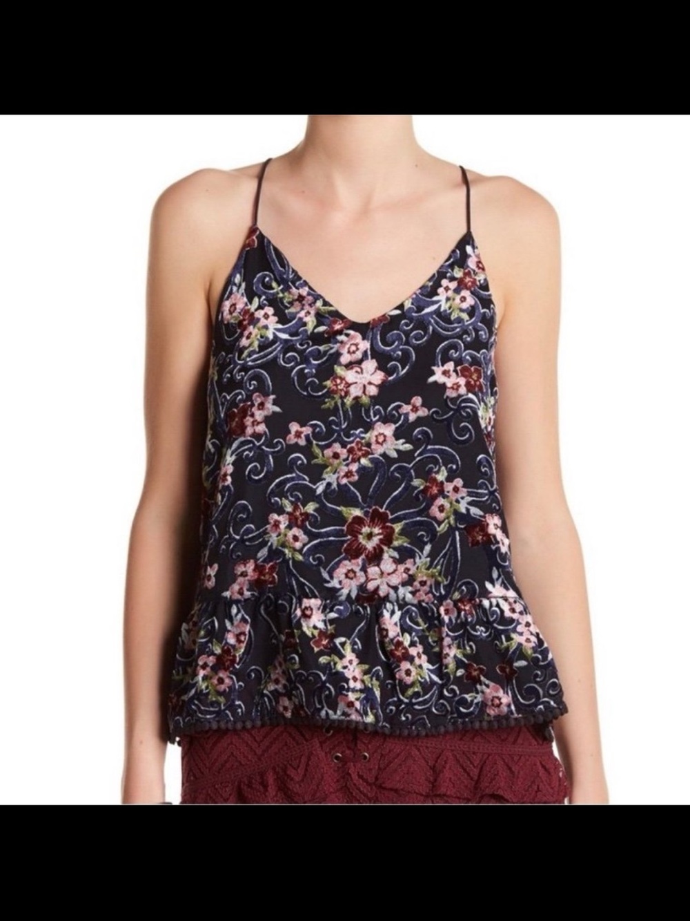 Moon River Blue Velvet Floral Tank Top Size